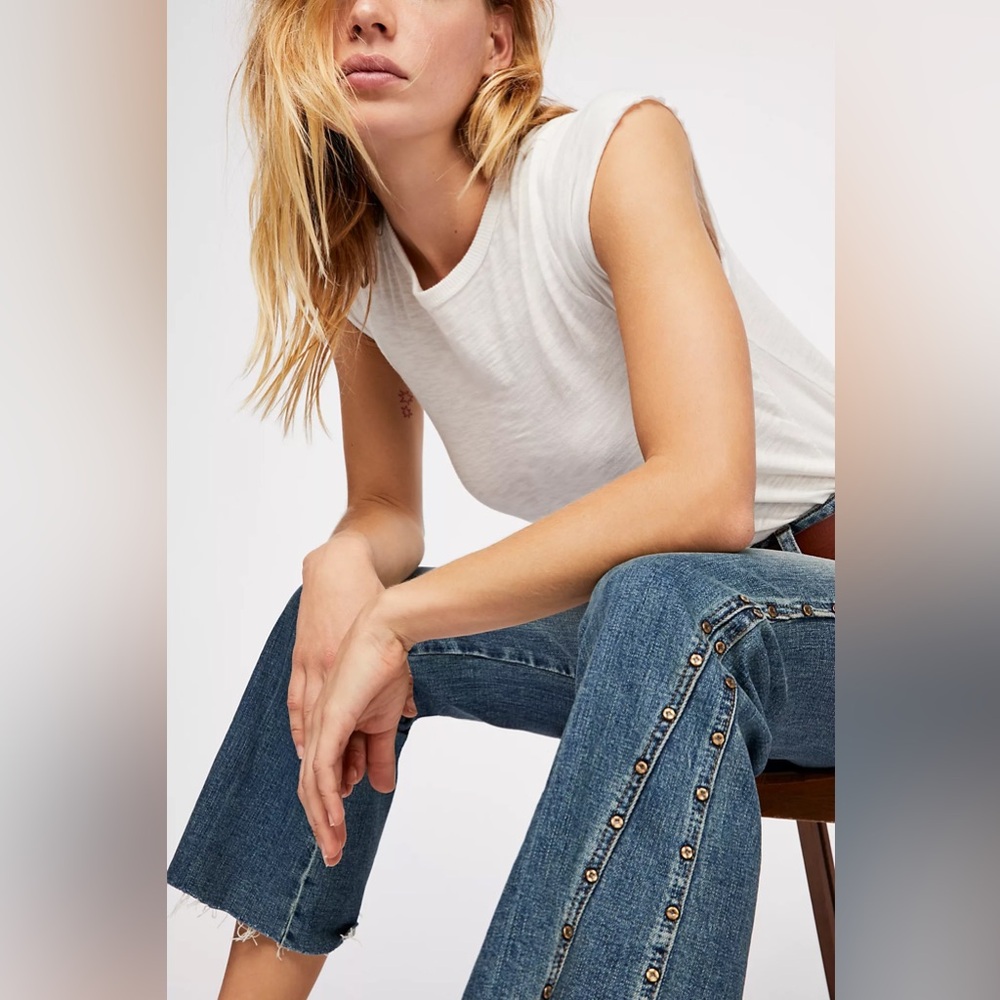 Free People Studded Novelty Flare Jeans
